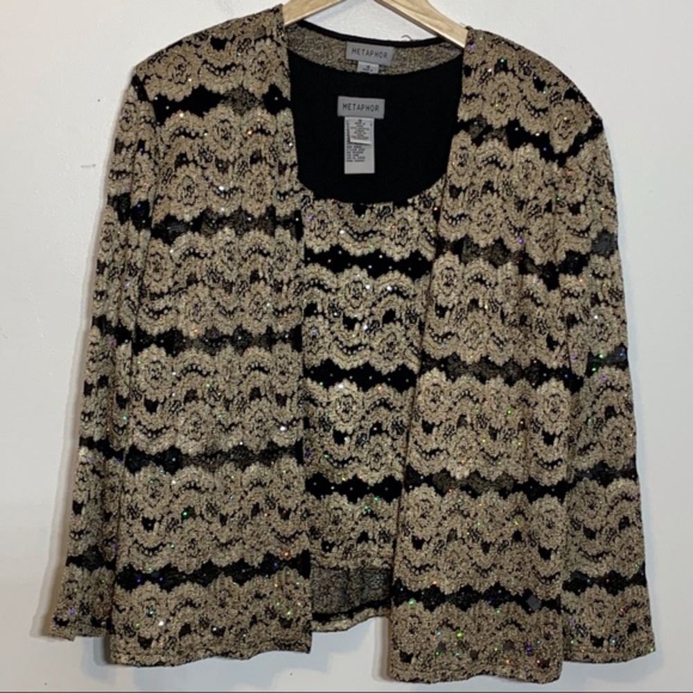 EUC Metaphor‎ Gold/Black Lace Sequin Cardigan Set